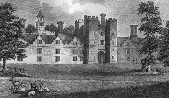 This 1809 engraving depicts the Outer Wicket Tower of Knole House and the surrounding green. The house was then occupied by the family of George Sackville, 4th Duke of Dorset. (Courtesy National Trust)