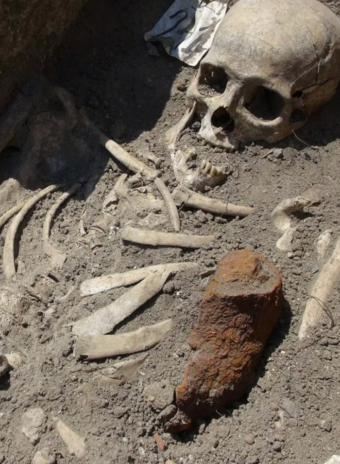 Skeleton pinned with metal object, Sozopol, Bulgaria