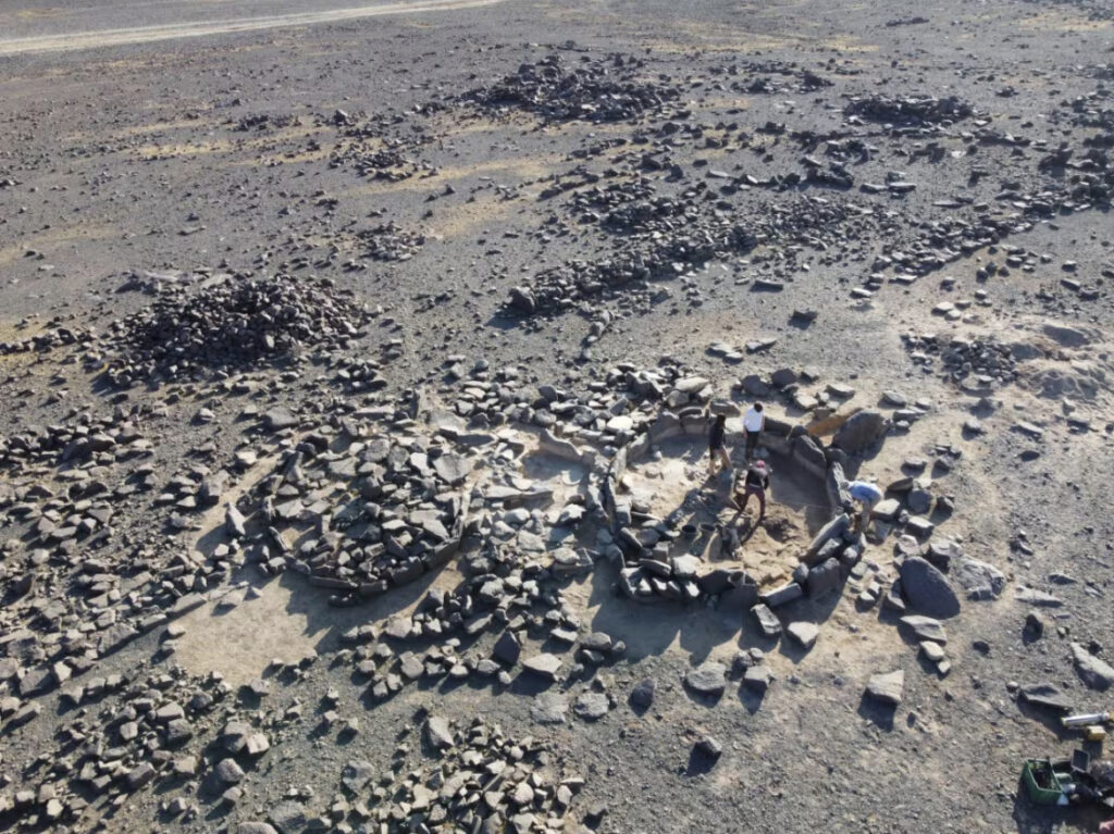 Aerial view of standing stone circles, Saudi Arabia