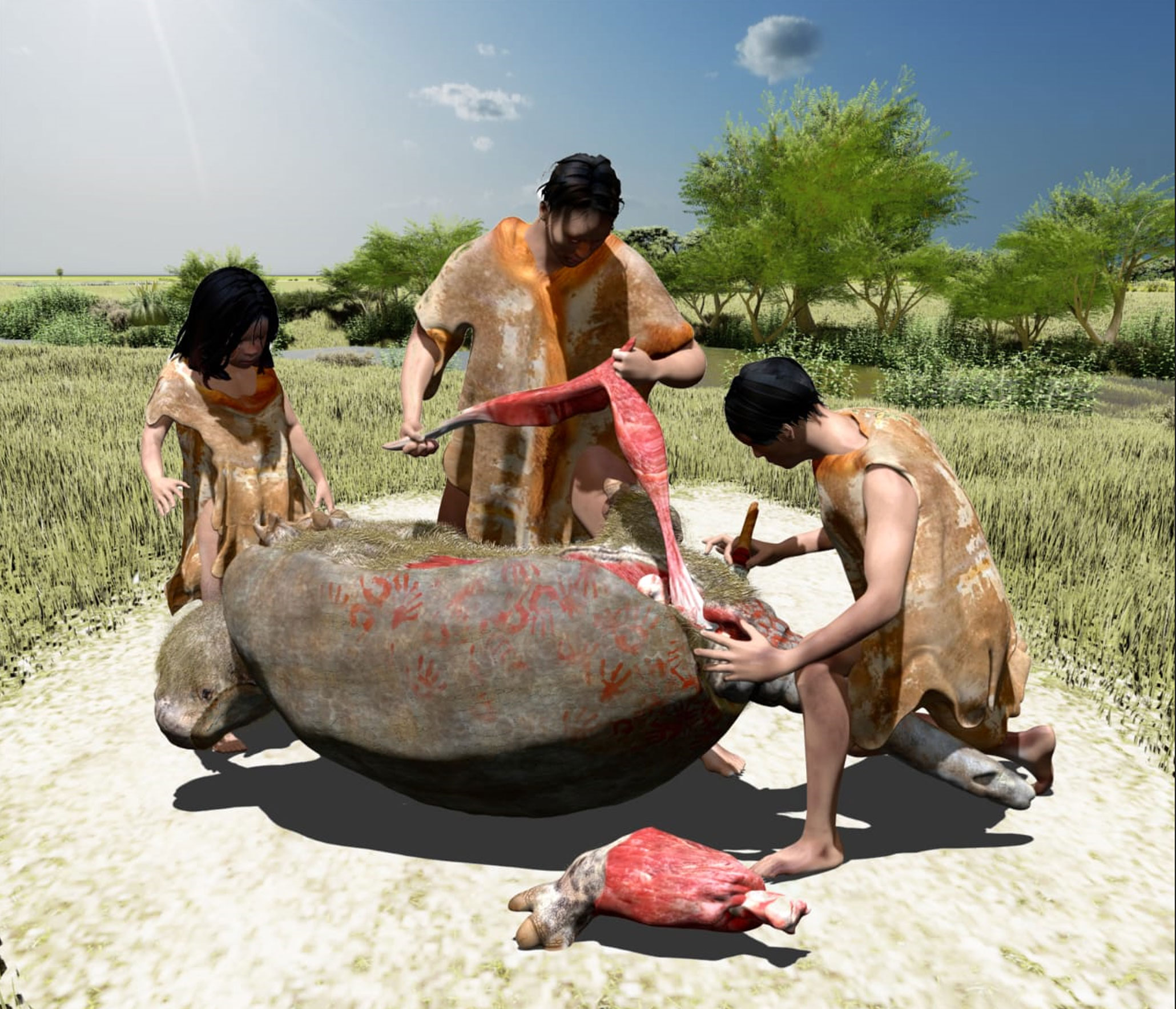 3-D rendering of the probable butchery event