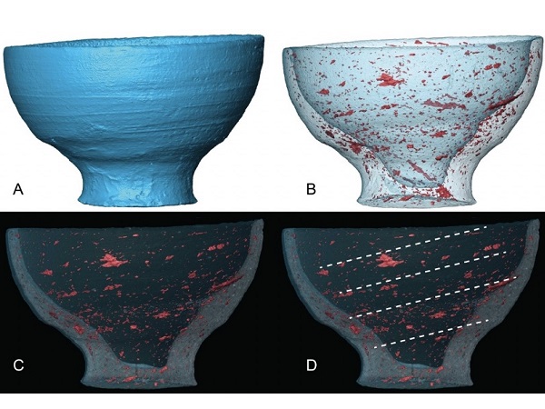 Alignment and orientation of voids in Minoan cups