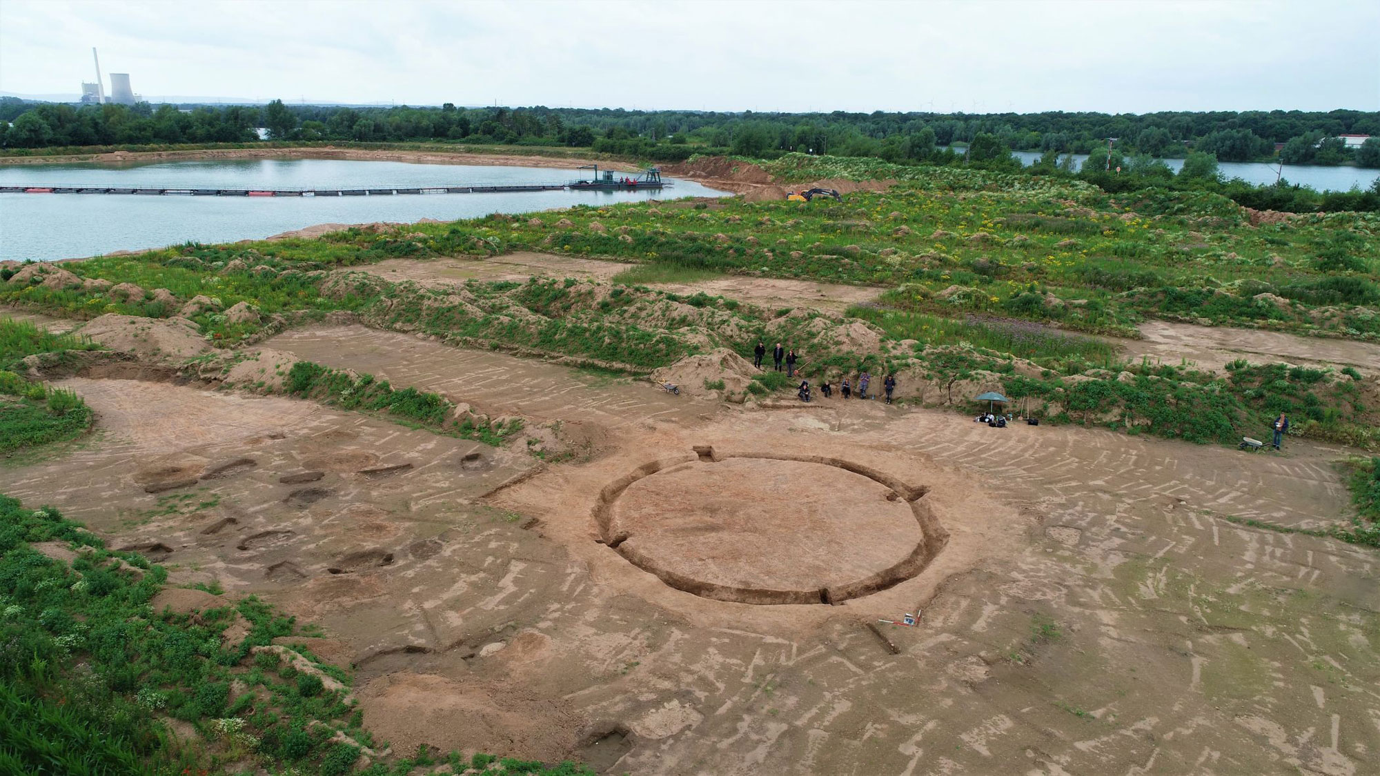 Circular ditch of the burial mound and adjacent excavated graves