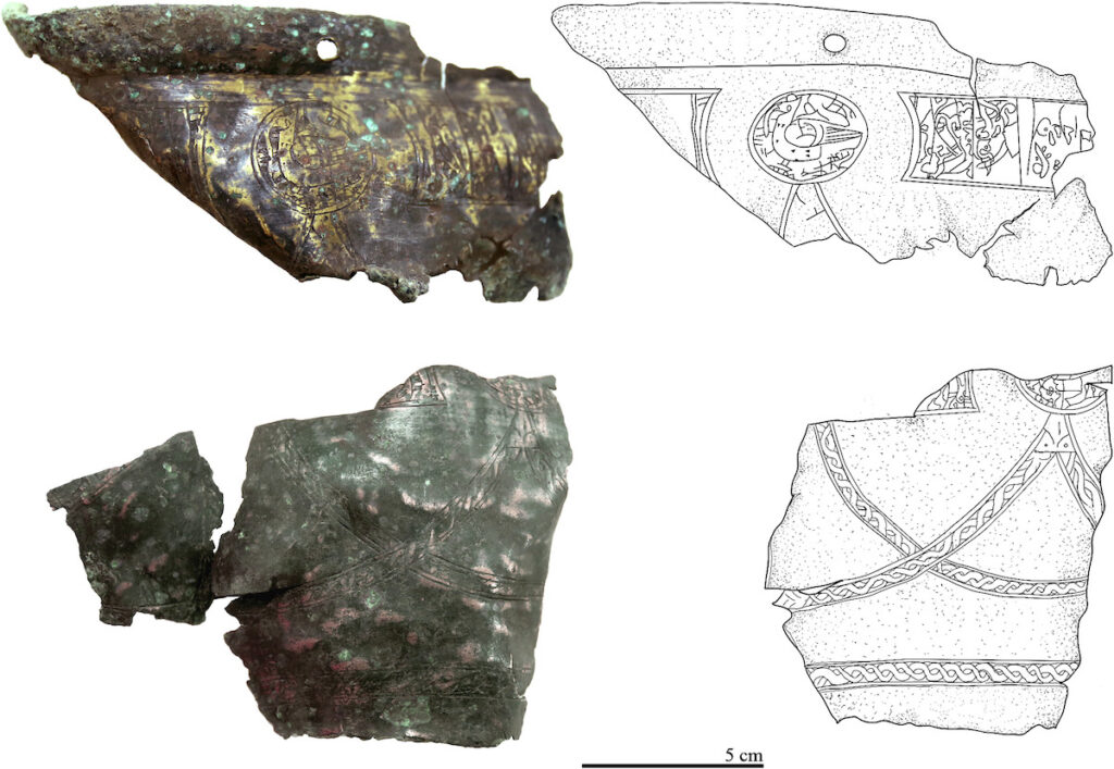 Fragments of a decorated bronze vessel