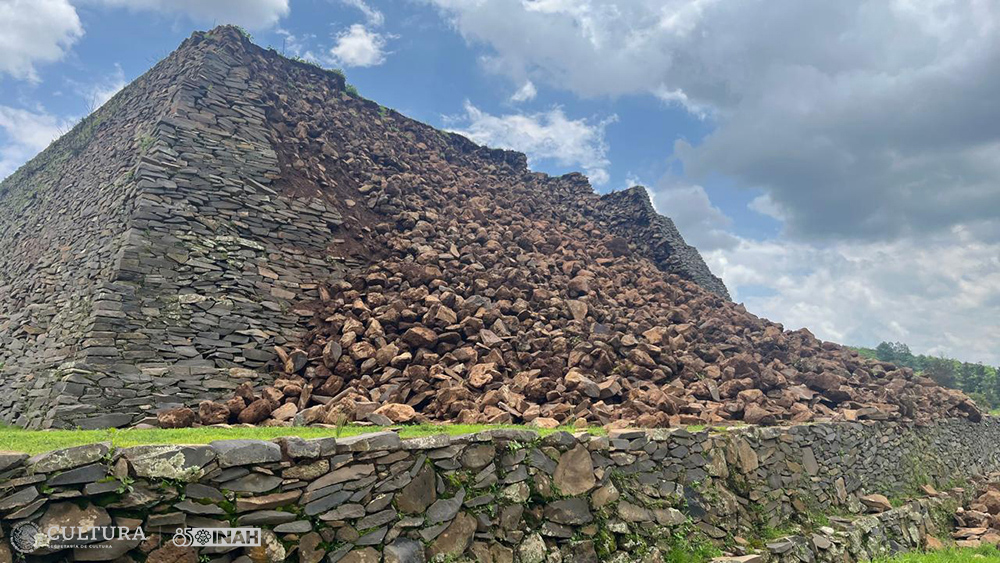 Collapsed side of pyramid in Mexico's Ihuatzio Archaeological Zone