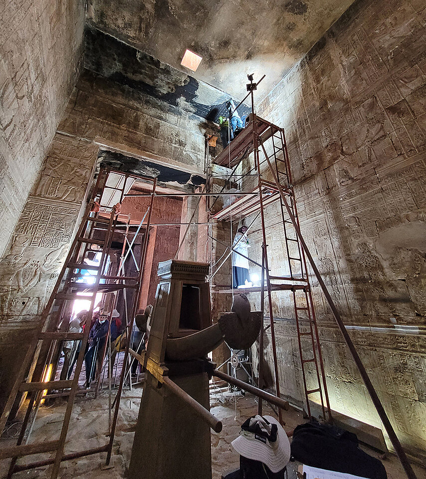 Restoration work in the Temple of Edfu, Egypt