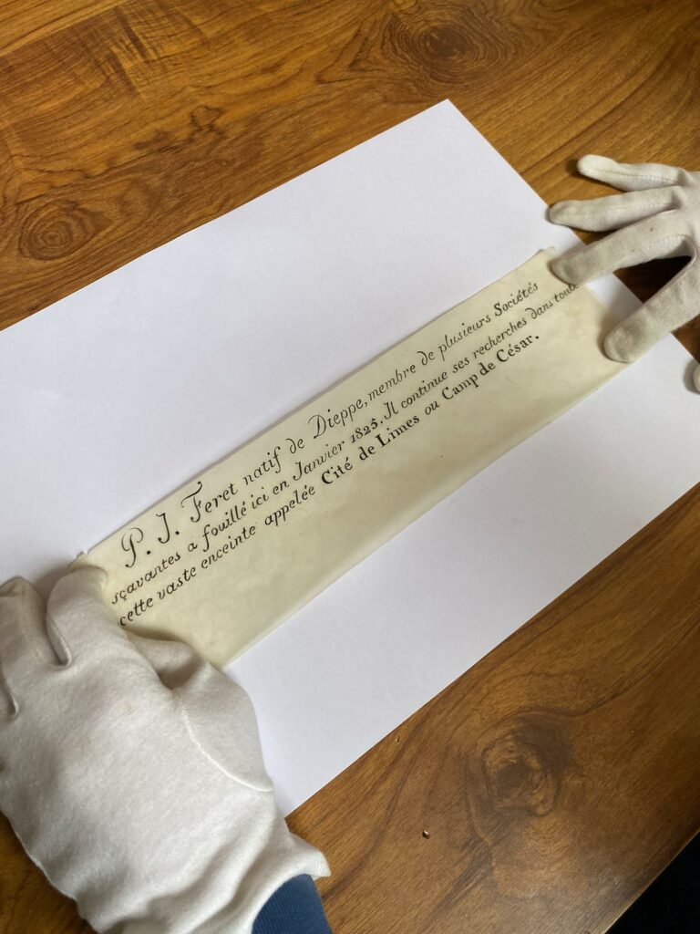 Unrolled message documenting 1825 excavations