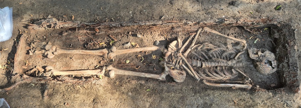 Skeleton buried in a coffin, Quedlinburg, Germany