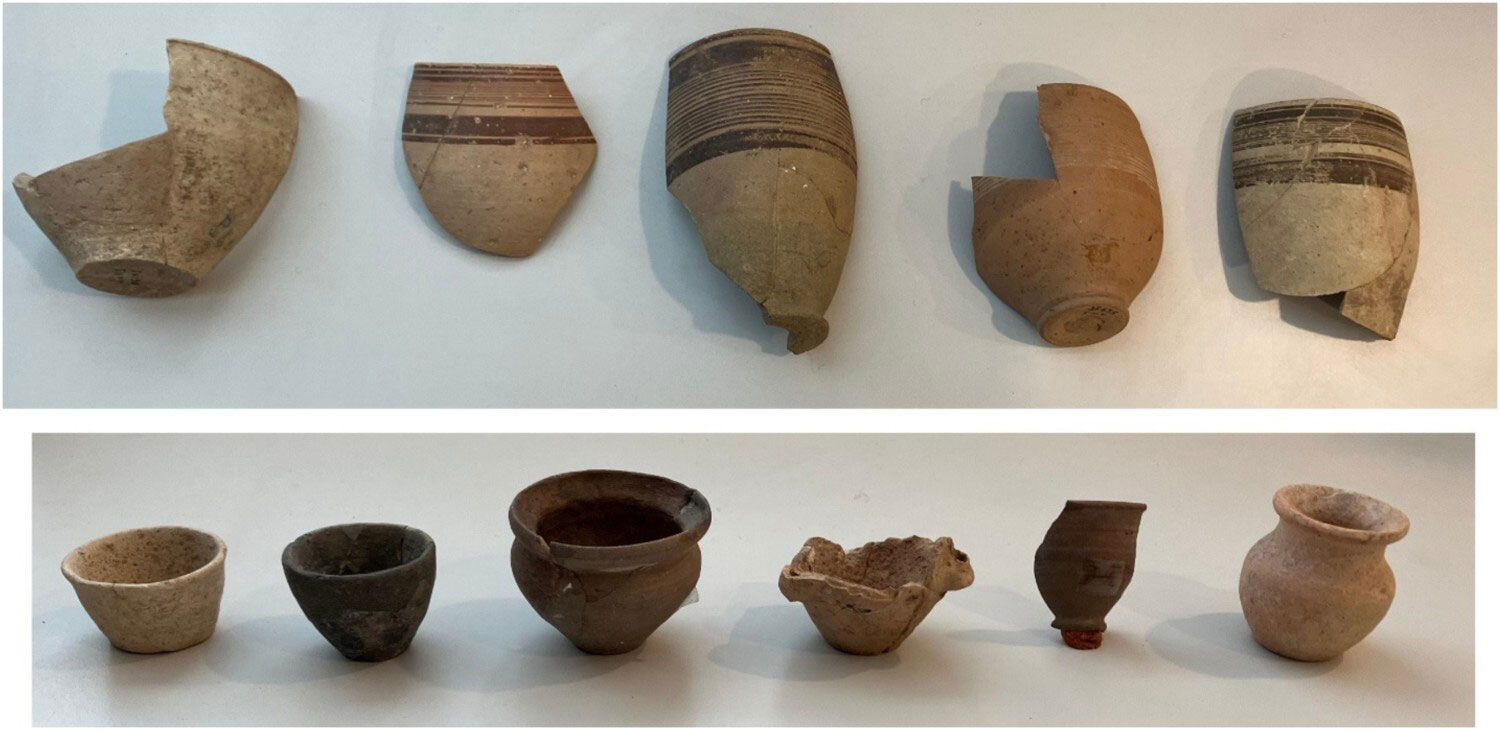 Goblets (top) and miniature vessels (bottom) from Hama Period J