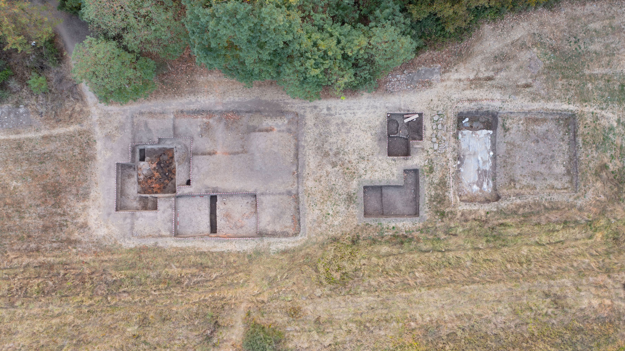 Aerial view of excavation trenches, Svinjarička Čuka, Serbia