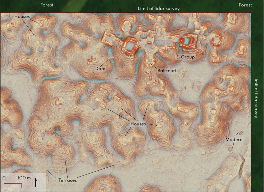 Buildings revealed by lidar in the core of the Valeriana site, Campeche, Mexico