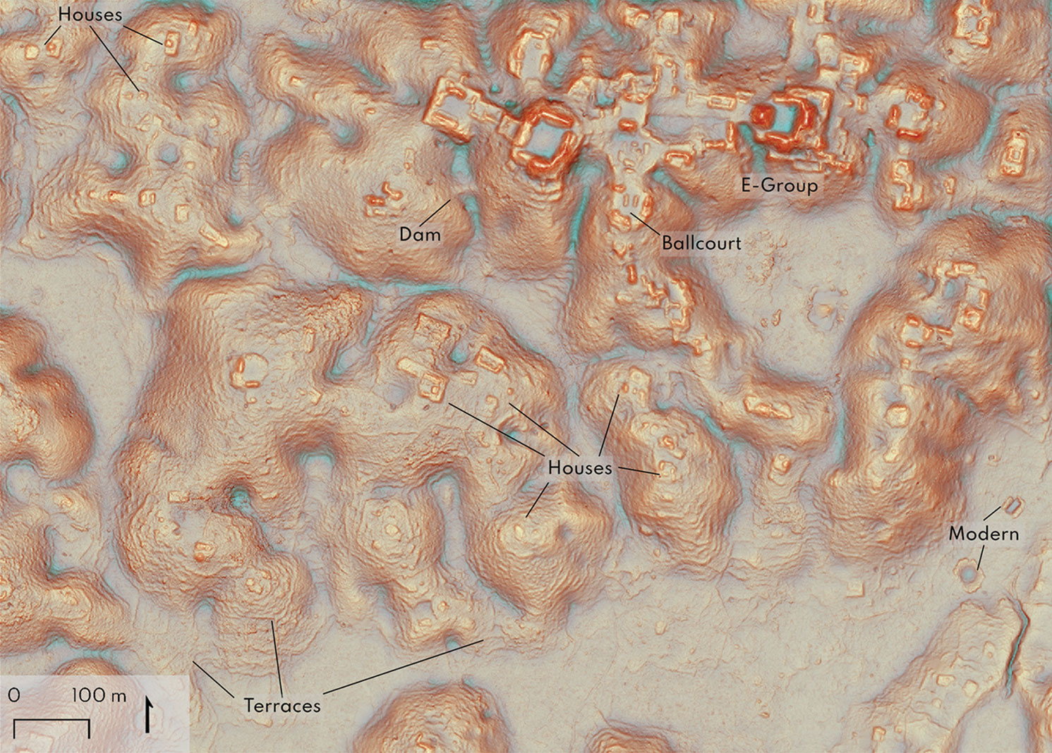 Lidar map of the site of Valeriana, Campeche, Mexico