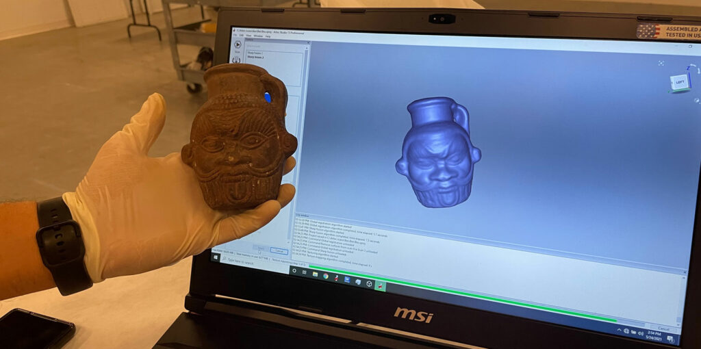 Egyptian Bes mug and a 3-D scan of the artifact