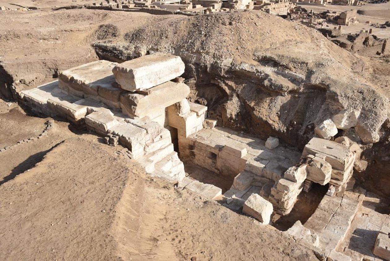 Pylon of the south gate of the temple at Athribis, Egypt