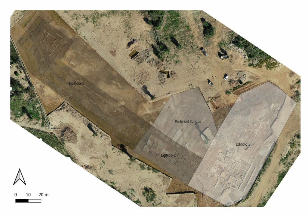 Aerial view of buildings and agricultural plots uncovered at Sant Gregori villa, Burriana, Spain