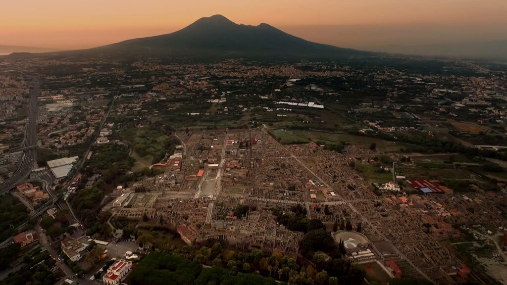 Ruins of Pompeii, Italy, with Mt. Vesuvius in the background