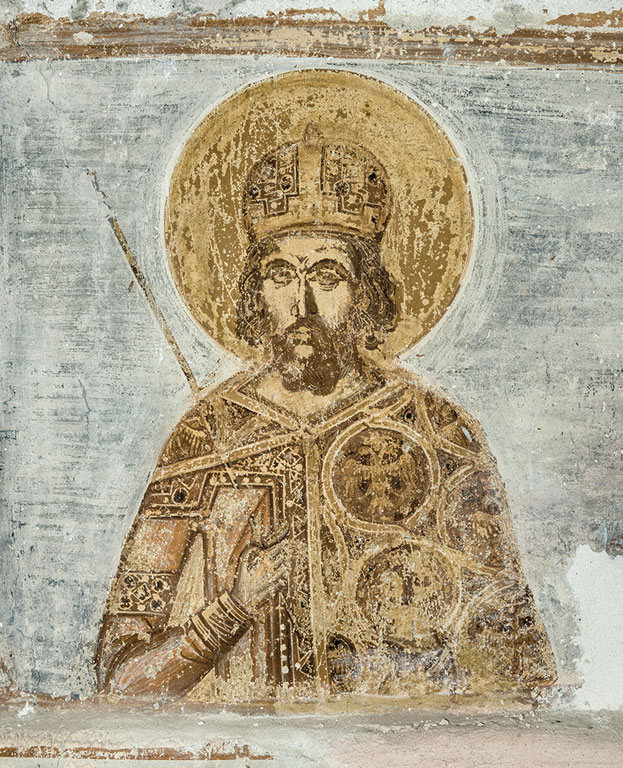 Fresco portrait of Constantine XI Palaiologos from the Old Monastery of Taxiarches in Aigialeia, Greece