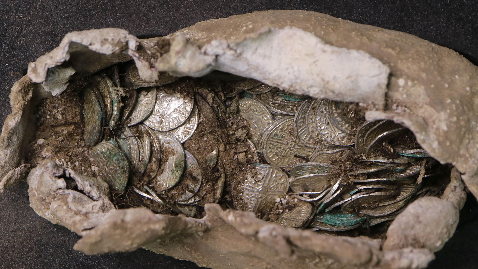 Coin hoard in cloth bundle, Sizewell C site, England