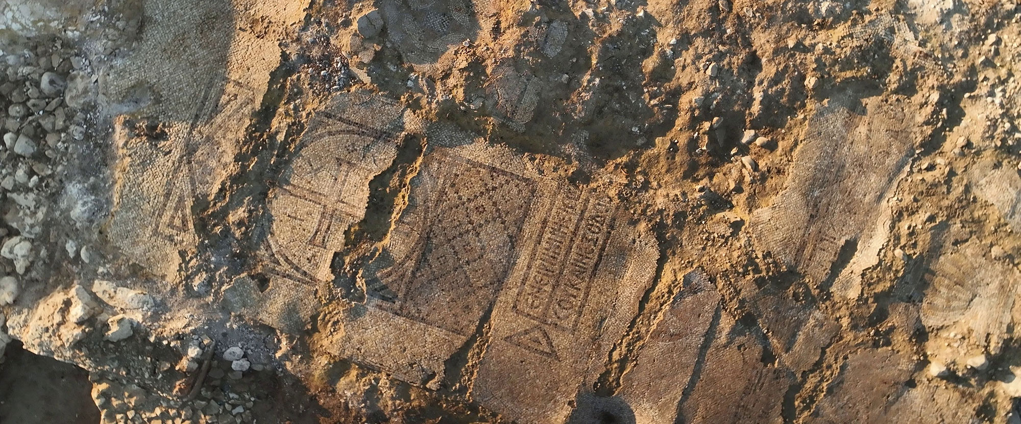 Aerial view of mosaic floor in Byzantine monastery, Kiryat Gat, Israel