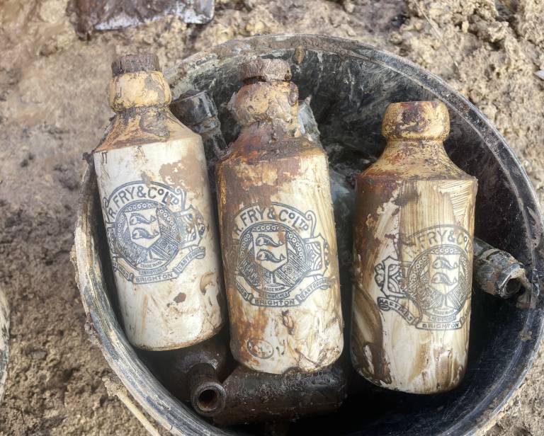 Bottles recovered at Cooden Camp, Bexhill, England