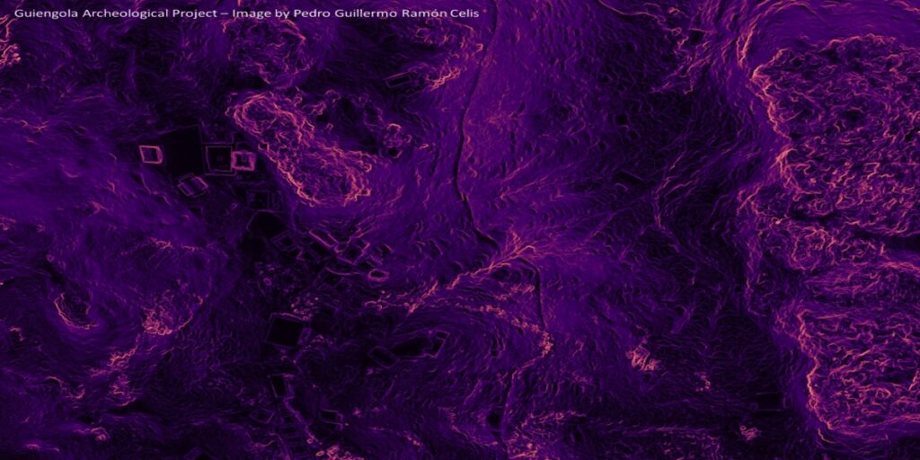 Lidar scan of Guiengola showing the civic and ceremonial center (left) and the lower-class areas (right), split by a defensive wall (center)