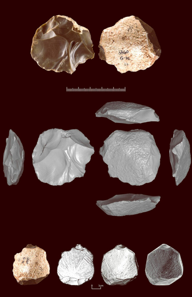 Incised cortical Levallois core from Manot Cave, Israel