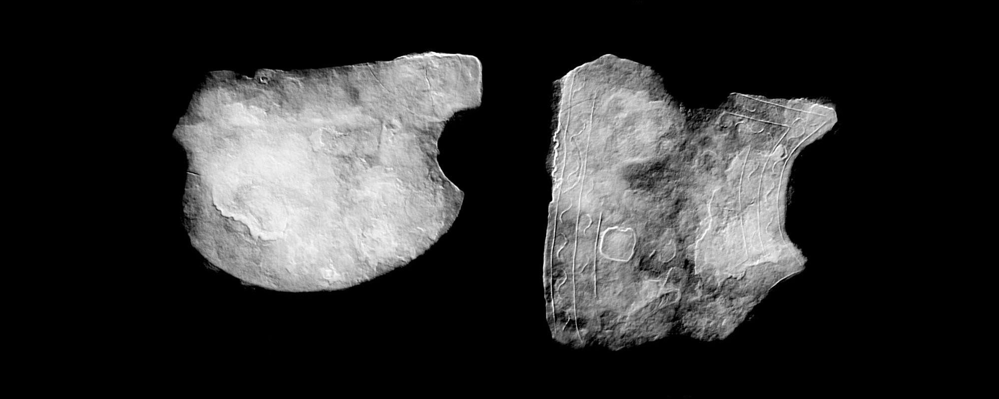 X-ray of neck and cheek plates from Roman helmet