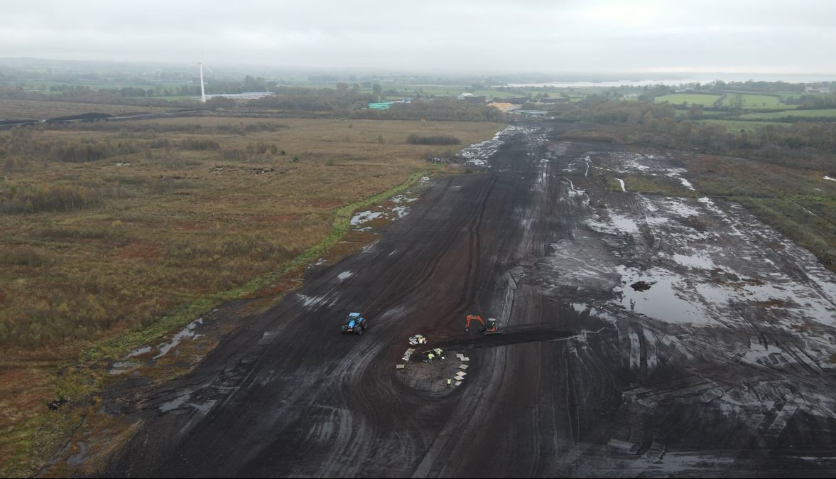 Aerial view of bogland at Ballymacomb’s More, near Bellaghy, Northern Ireland