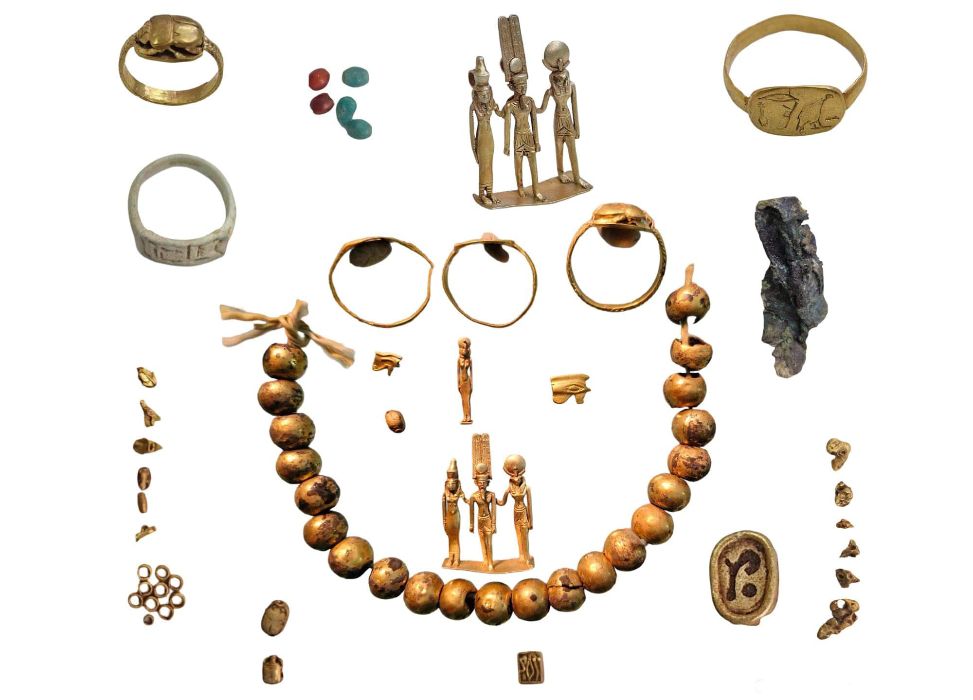 Gold jewelry and statuettes from Karnak, Egypt