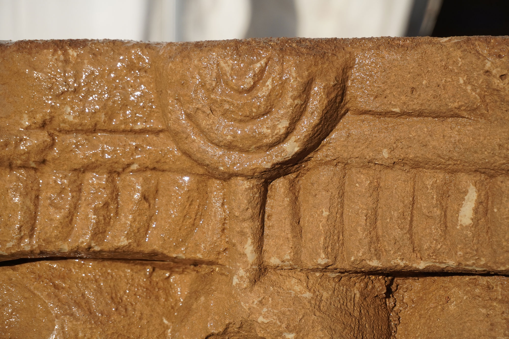 Menorah detail on column capital, Motza, Israel