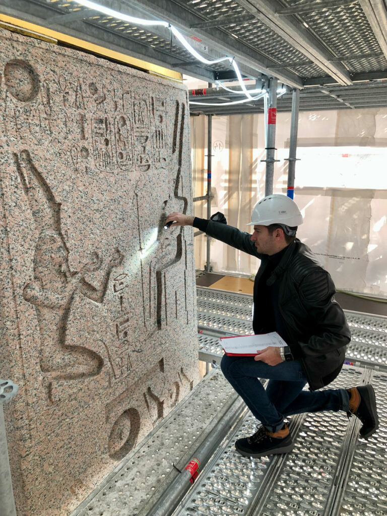 Dr. Jean-Guillaume Olette-Pelletier examining the obelisk