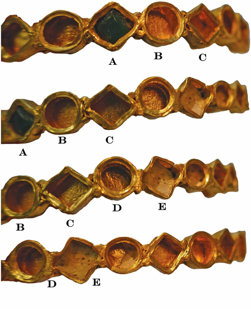 Gold bracelet from the Thetford Treasure with settings for gems
