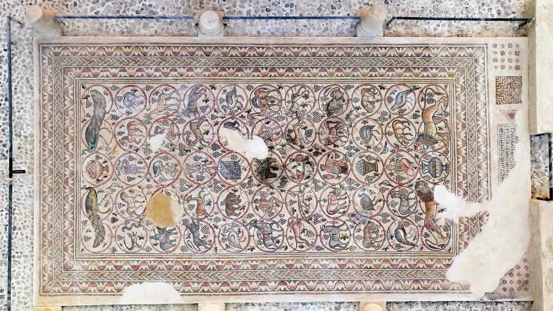 Overhead view of Birsama mosaic on display in the Merhavim Regional Council headquarters
