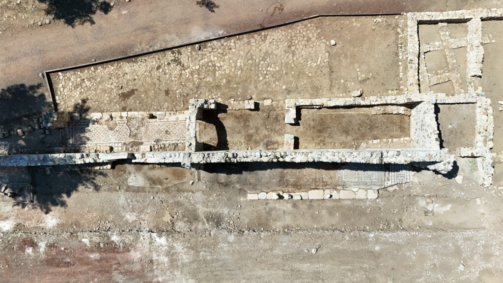 Aerial of mosaics uncovered at Olympos, Turkey