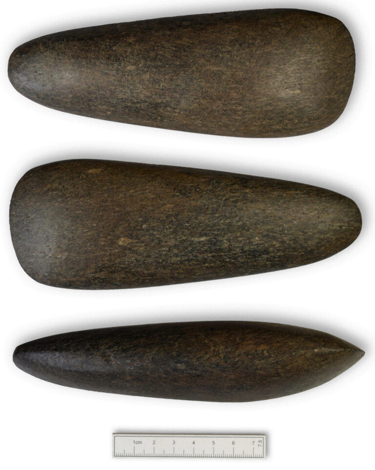 Different views of a Neolithic polished ax from Carnoustie