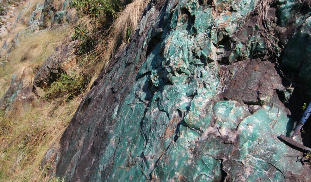 Natural outcrop of green chalcedony in the Mgwayiza Valley, Eswatini