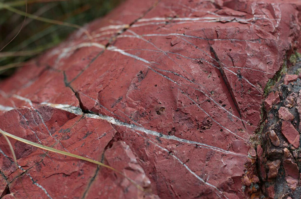 Natural outcrop of red jasper in the Mgwayiza Valley, Eswatini