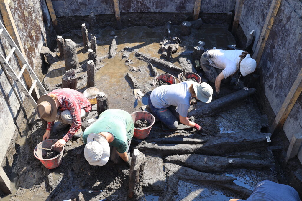 Archaeologists excavate the settlement at Lake Ohrid, Albania.