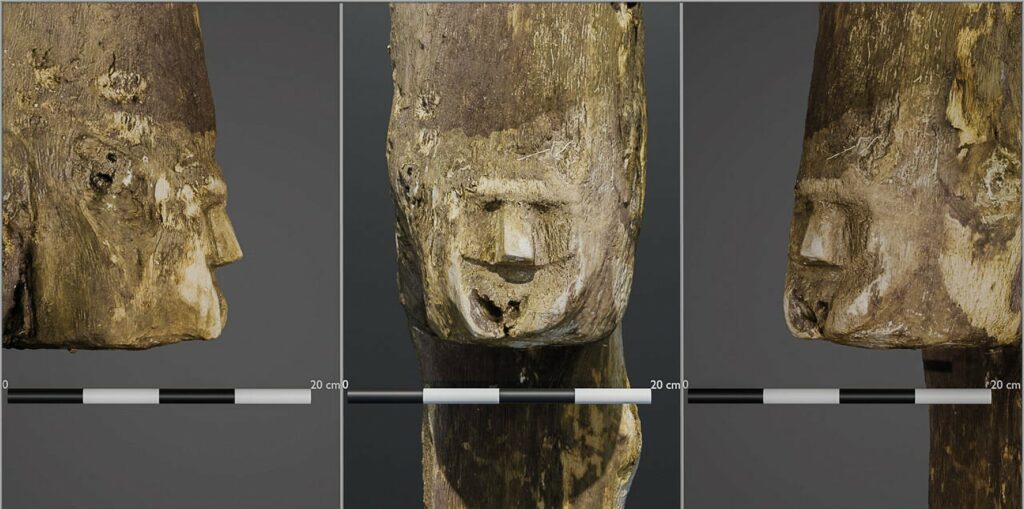 Beam with Carved Human Face Retrieved from Polish Lake