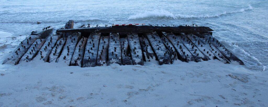 Remnants of shipwreck, Sanday, Scotland