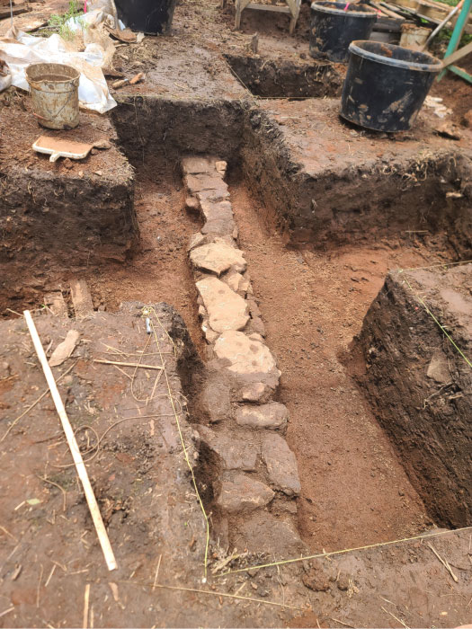 Excavation trench with interior wall foundation of the William Townsend house, Springfield, Missouri