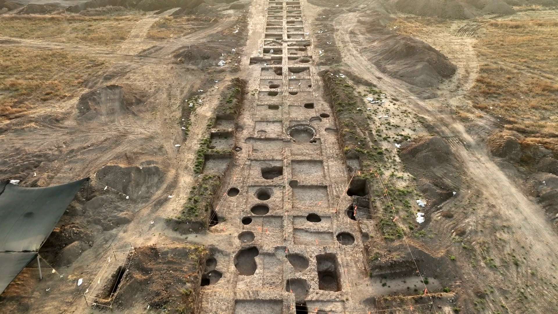 Aerial view of excavation of the flint production site near Kiryat Gat, Israel