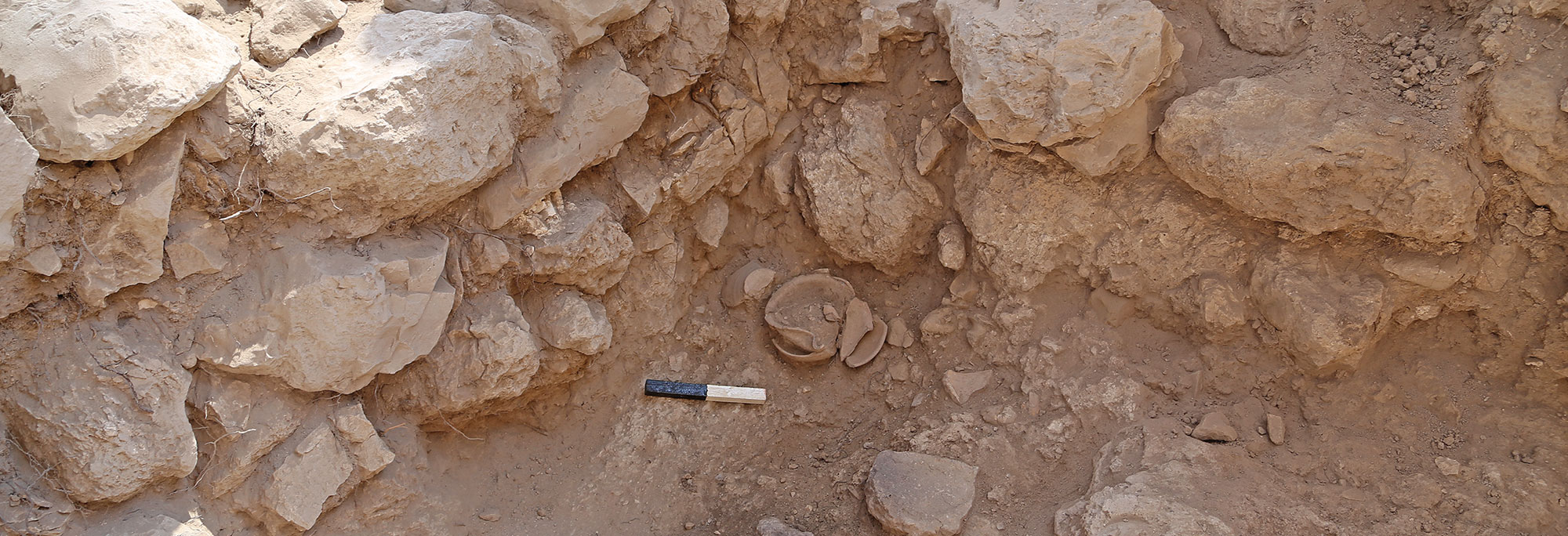 Lamp-and-bowl deposit inside a structure at Tel Azekah, Israel