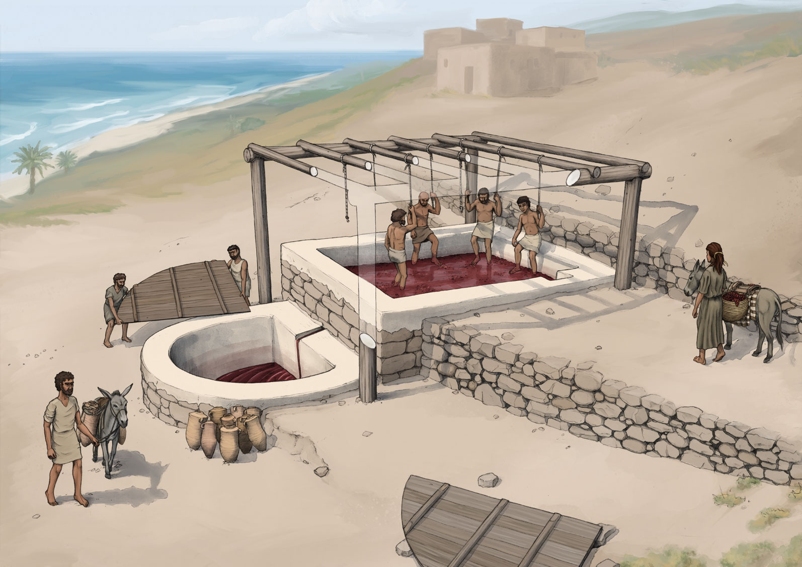 Reconstruction drawing of the wine press at Tell el-Burak, Lebanon