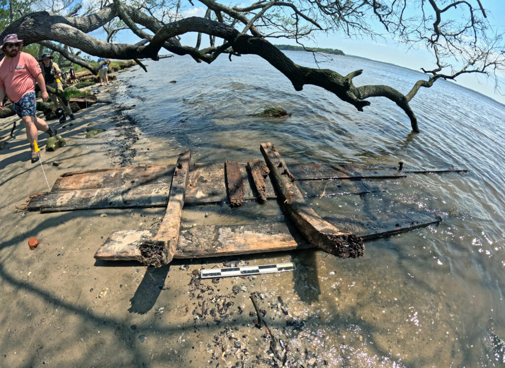 Largest intact section of wreckage from the possible La Fortuna shipwreck site, Brunswick Town, North Carolina