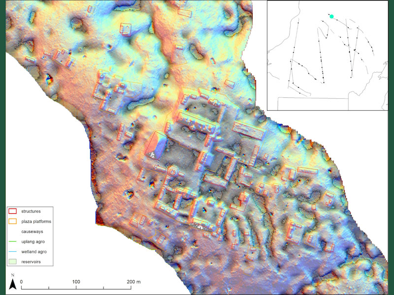Graphic showing the largest previously unknown ceremonial center discovered with NASA's GLIHT lidar data in Campeche, Mexico