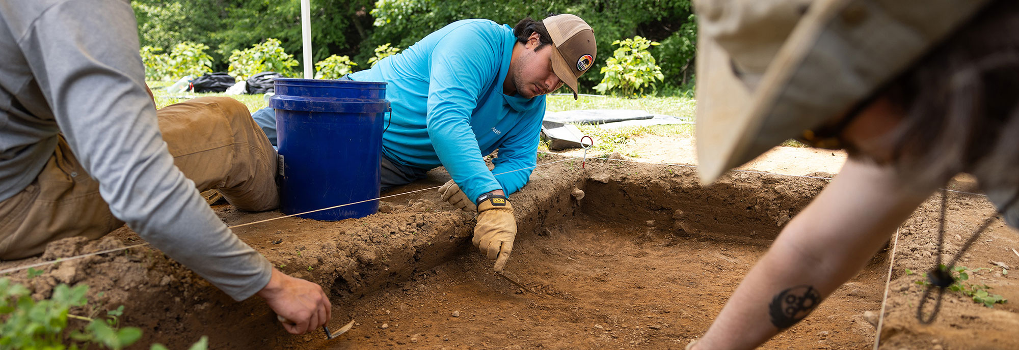 App State student researchers excavate in a trench at the Blackburn Vannoy Estate and Farm in Fleetwood, North Carolina.