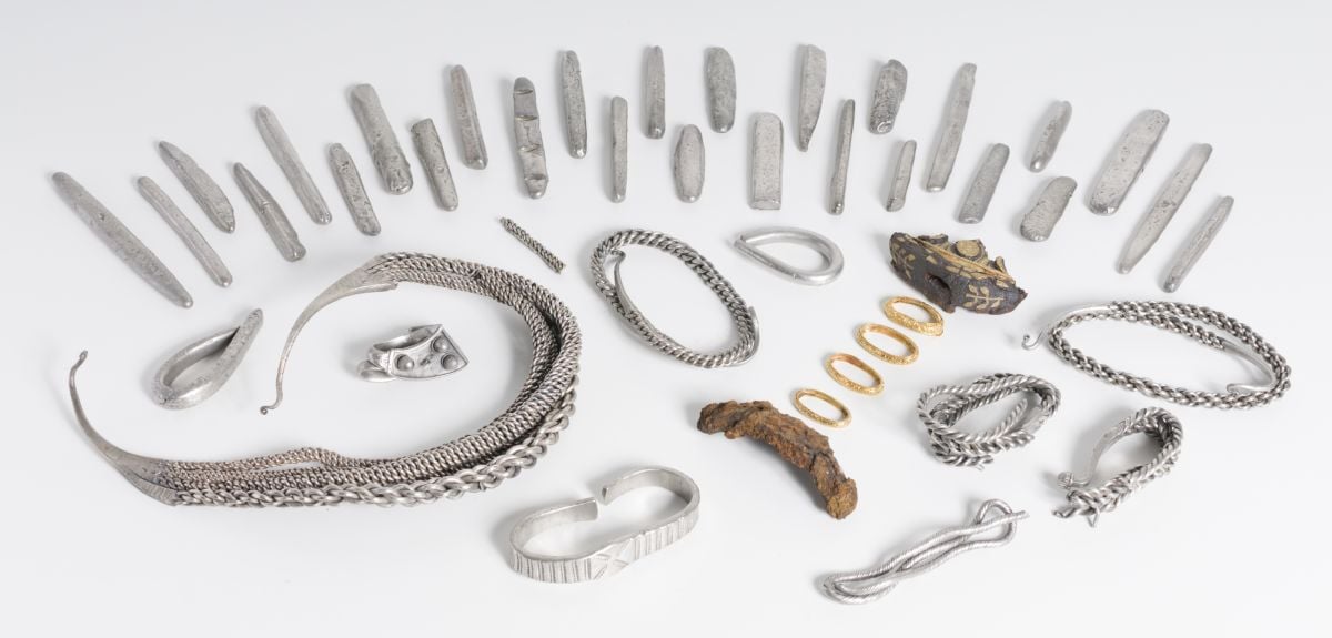 Silver ingots and other artifacts from the Bedale Hoard