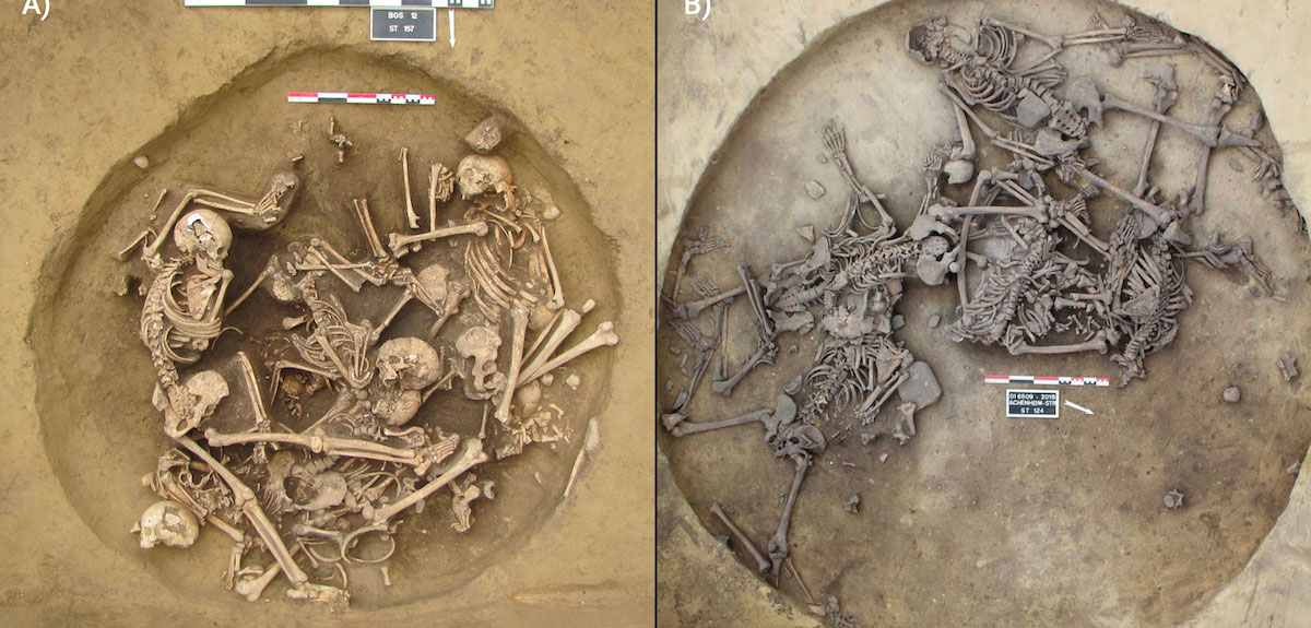 Aerial views of two mass graves in Alsace, France