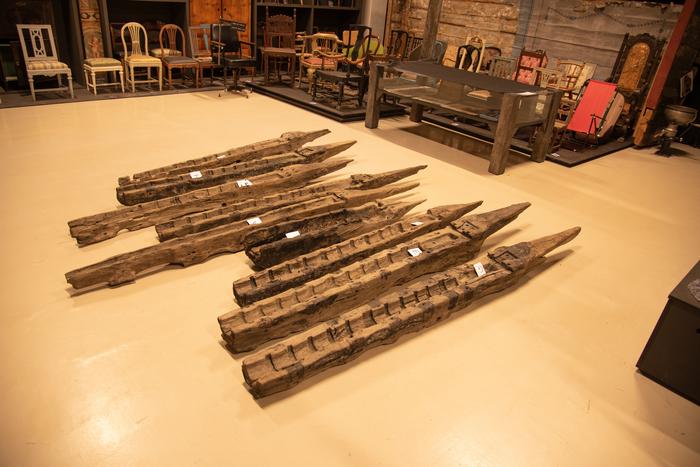 Oak beds of artillery pieces recovered from the Gribshunden wreck