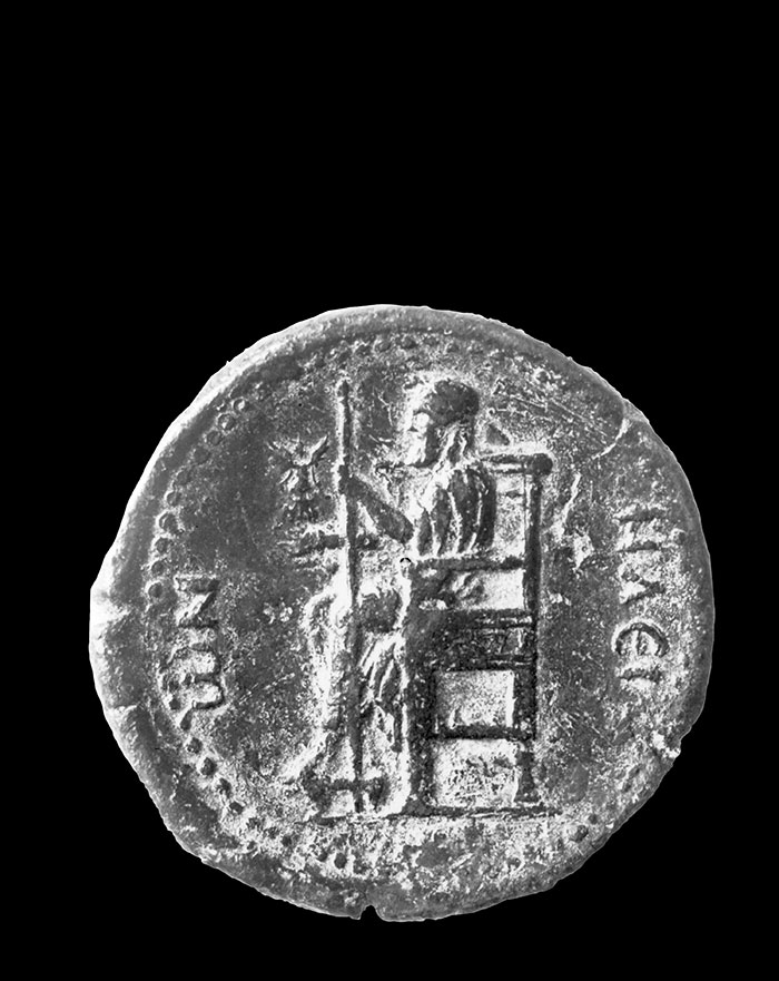 Coin showing statue from the Temple of Zeus at Olympia